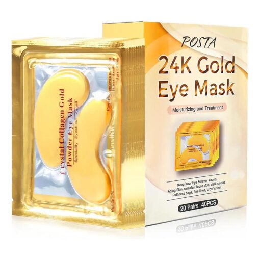 POSTA 24K Gold Eye Mask, 20 Pairs Eye Treatment Mask With Collagen, Under Eye Mask Treatment for Puffy Eyes, Dark Circles Corrector, Used for Eye Bags, Anti Aging Patches Luxury Gift for Women and Men