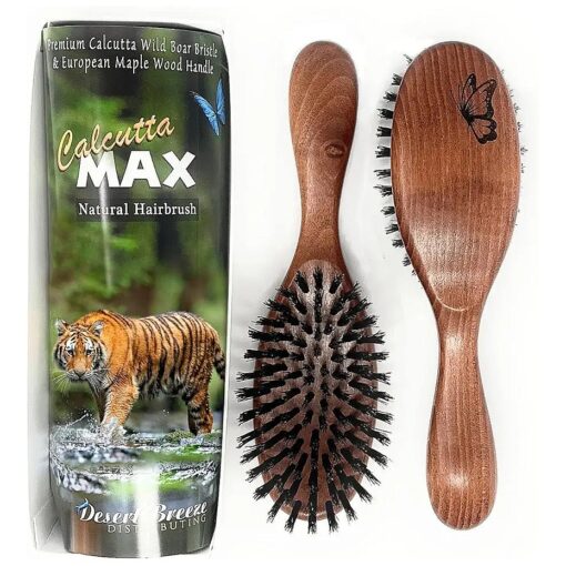 100 % Pure Calcutta Wild Boar Bristle Hair Brush, Calcutta Max for Thick or Long Hair, Gentle, Extra Stiff Natural Bristles, Dark Maple Wood Handle, Made in Europe