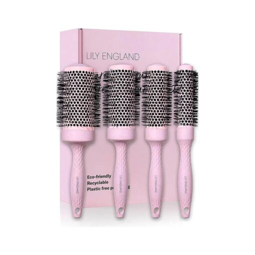 Round Brush Set for Women - Luxury Hair Brushes - Blowout Round Barrel Hairbrush for Blow Drying by Lily England - The Ideal Gift for Her ( Pink )