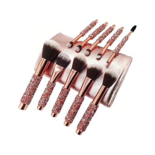 Luxury Makeup Brushes Set 10pcs with Bag Newest Diamond-studded for Face and Eyes Make up Brush Professional Foundation Concealer Eyeshadow Makeup Tools