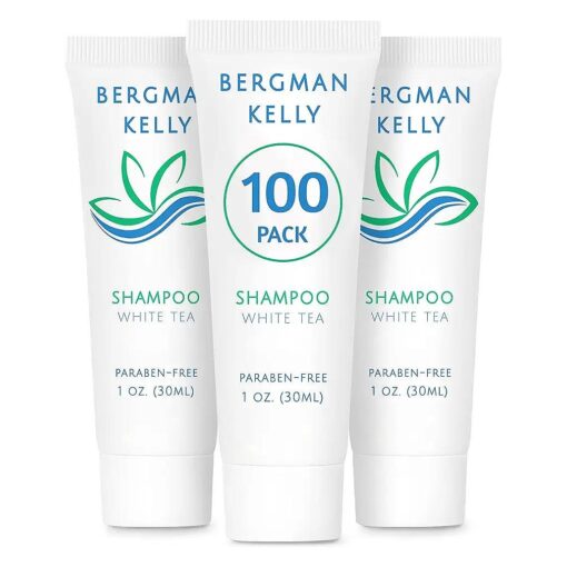 BERGMAN KELLY Travel Size Hotel Shampoo ( 1 fl oz, 100 PK, White Tea ), Delight Your Guests with Revitalizing and Refreshing Shampoo for Guest Hospitality, Mini & Small Size Luxury Shampoo in Bulk