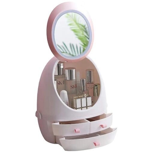 Sooyee Makeup Organizer, Bathroom Counter Organizer, Modern Jewelry and Cosmetic Display Cases with Led Lighted Mirror, Make Up Organizer Stands for Bathroom, Dresser, Vanity Countertop