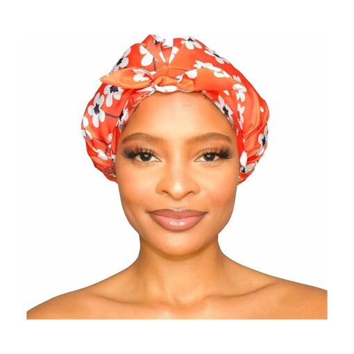 Luxury Shower Cap For Women - 100 % Waterproof, Reusable, Washable & Breathable Shower Caps - Clementine