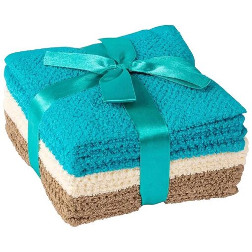 Living Fashions Washcloths Set of 8 - Popcorn Weave Wash Cloth Designed to Exfoliate Your Hands, Body or Face - Absorbent 100 % Ring Spun Cotton - Size 12" X 12" - Colors Teal, Cream & Taupe