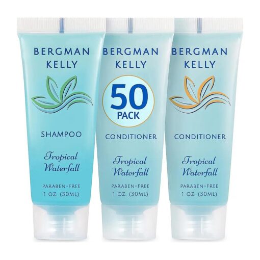 BERGMAN KELLY Travel Shampoo and Conditioner Set ( 1 fl oz, 100 Pieces, Tropical Waterfall ), Delight Your Guests with an Invigorating and Refreshing Hotel Toiletries and Guest Hospitality in Bulk