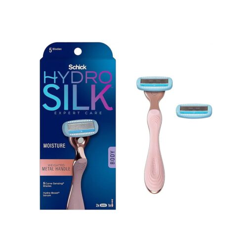 Schick Hydro Silk Rose Gold Metal Razor for Women | Womens Razors, Travel Razor, 5 Blade Razors for Women | 1 Handle & 2 Razor Refills