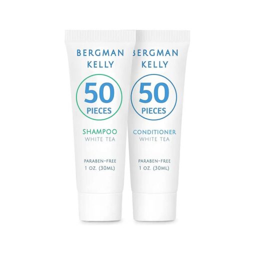 BERGMAN KELLY Travel Shampoo and Conditioner Set ( 1 fl oz, 100 Pieces, White Tea ), Delight Your Guests with a Revitalizing and Refreshing Hotel Toiletries and Guest Hospitality in Bulk