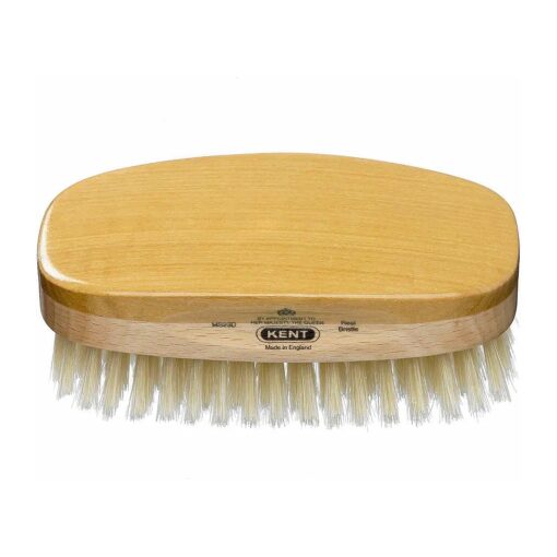 Kent MS23D Finest Men 's Military Style Hair Brush - Satin and Beechwood Travel Size Base, Soft Pure White Natural Boar Bristle Ideal for Fine or Thinning Hair and Sensitive Scalps