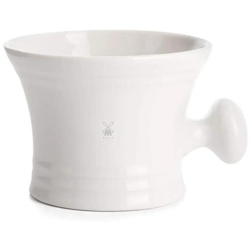 MUHLE White Porcelain Platinum Rim Shaving Mug - Shave Dish Accessory for Soaps and Creams, Modern White Design