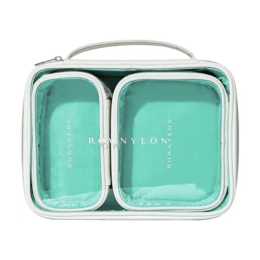 Rownyeon Clear Makeup Case 3 Pcs Transparent Cosmetic Bag Set Travel Makeup Train Case Portable Cosmetic Organizer with Handle White