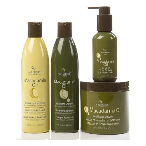 Hair Chemist Macadamia Oil Revitalizing Combo Shampoo 10 ounce and Conditioner 10 ounce and Deep Repair Masque 8 ounce and Hair Serum 4 ounce