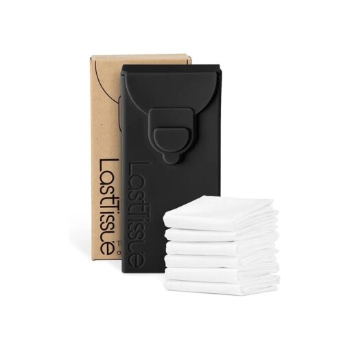 LastTissue ( r ) Reusable Cotton Tissue Pack - Sustainable, Durable, Eco-Conscious, Portable & Washable Facial Tissues for Men and Women with Travel Handkerchief Storage Case