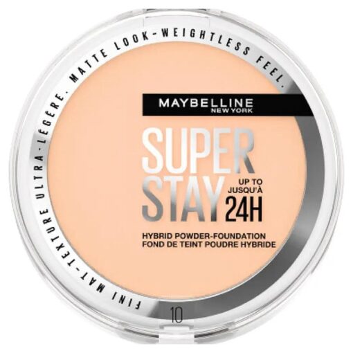 Maybelline New York Cipria SuperStay 24H Hybrid Powder, Tenuta 24H, Make-Up dal Finish Matte Naturale, Hybrid Powder Foundation, Color 10, 1 unit