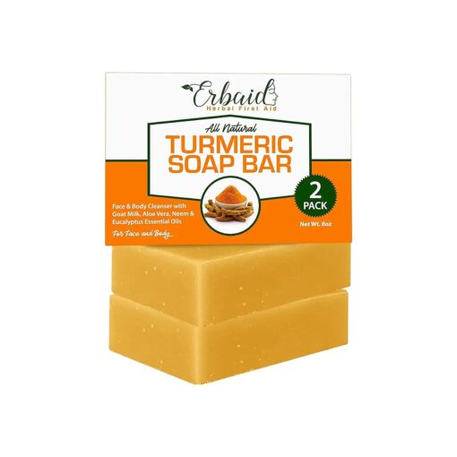 Natural Turmeric Soap Bar for Face & Body - Turmeric Skin Brightening Soap Wash for Dark Spots, Intimate Areas, Underarms - Turmeric Face Soap Reduces Acne, Fades Scars & Cleanses Skin - 4oz Turmeric Bar Soap for All Skin Types Made in USA ( 4 Ounce ( Pack of 2 ) )