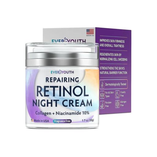 Night Cream Face Moisturizer with Retinol, Collagen, Niacinamide 10 %, Anti Wrinkle Face Cream, Made in USA, Retinol Cream for Face, Anti Aging Face Cream, Face Moisturizer for Women, 1.7oz