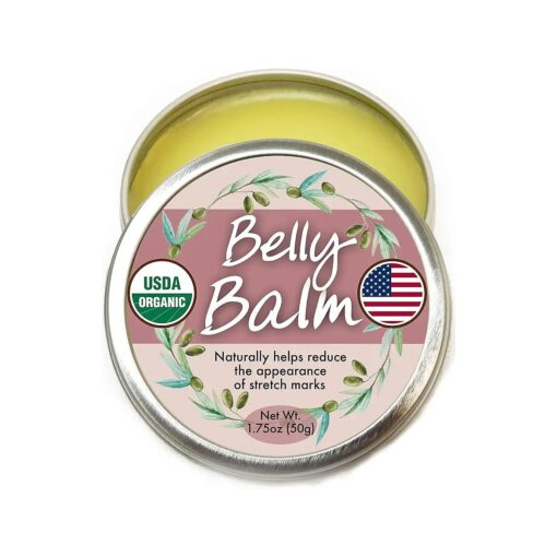 Organic Belly Balm - Natural, Made in USA, & USDA Certified Stretch Mark Cream to Moisturize, Protect, & Heal Skin Before & After Arrival