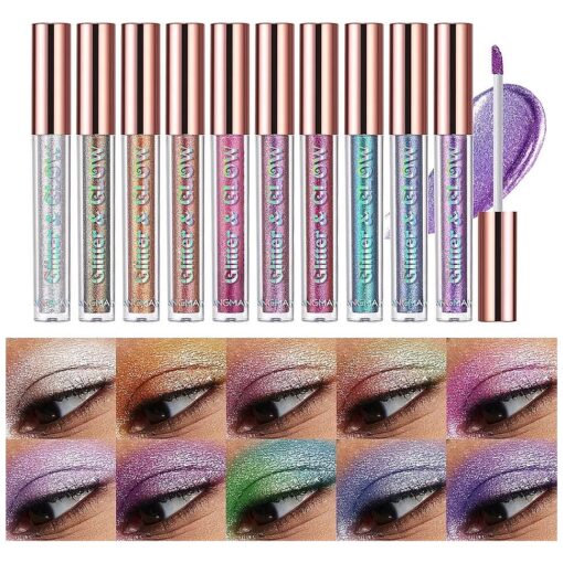 BestLand Liquid Glitter Eyeshadow Set, Multichrome Glitter Shimmer Eye Looks Waterproof Long Lasting Quick-Drying Sparkling Eye Shadow Liquid Highlighter Christmas Makeup Kits ( Magic Color )