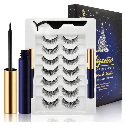 Magnetic Eyelashes with Eyeliner Kit, Magnetic Lashes with Eyeliner Set, False Eyelashes for Women with Applicator, Reusable Magnet Lash Set, Natural Look, Easy, Cruelty-Free .