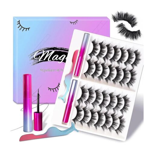 14 Pairs Magnetic Eyelashes and Eyeliner Kit, Long-lasting False Eyelashes, No Glue Needed ( T16 )