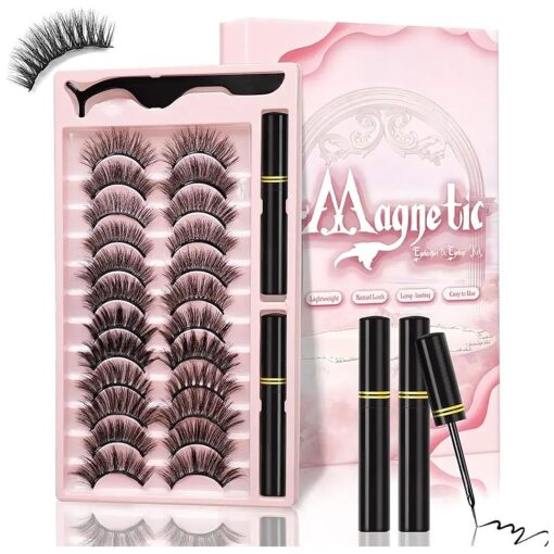 Magnetic Eyelashes and Eyeliner Kit, 12 Pairs Different Magnetic Lashes 3D Natural Look with Eyeliner and Tweezers Easy to Apply, Reusable & Sweatproof Mink False Eyelashes, No Glue Needed ( 12 pcs )