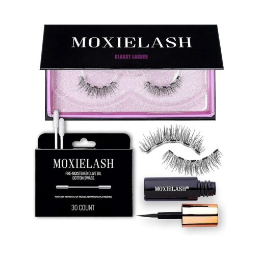 MoxieLash Magnetic Eyelashes with Eyeliner Kit - Classy Kit - Natural Looking False Eyelashes - Set of Classy Lashes + Magnetic Eyeliner + Eyeliner Remover Swabs - USA Owned - No Glue