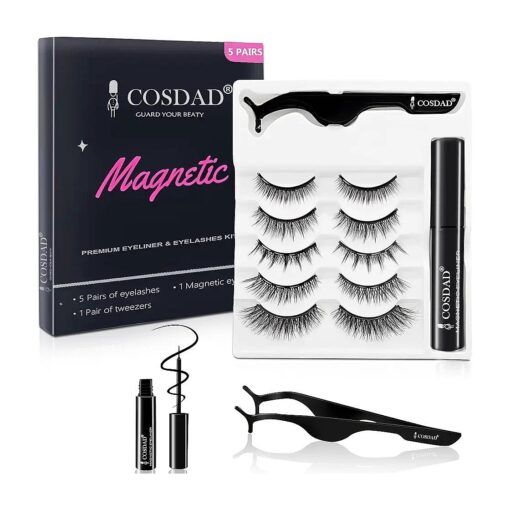 Magnetic Eyelashes with Eyeliner - Magnetic lashes with Applicator Kit - Best Reusable 8D, 3D Look False Eyelashes - Natural Look, Waterproof, Long Lasting, No Glue Needed Fake Eyelashes