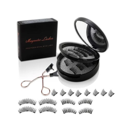 Magnetic Eyelashes without Eyeliner, Reusable Dual Magnetic lashes with 4 Pair, Looking Natural No Glue 3D False Eyelashes Kit with Applicator, Fake Lashes Extension, Easy to Wear ( 3 )