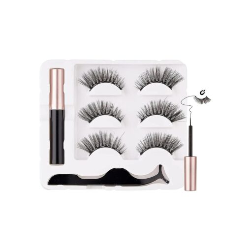 SHEKA Magnetic Eyelashes with Eyeliner Cat Eyes Magnetic Eyelashes Natural Look False Eyelash No Glue Needed Reusable Fake Eyelashes with Tweezers ( 3 Pairs Cat Eyes )