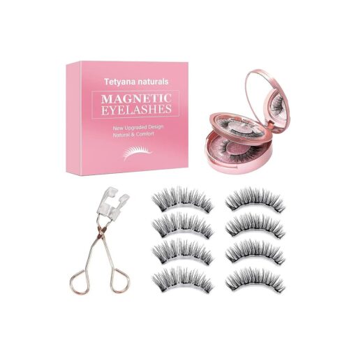 Magnetic Eyelashes, Dual Magnetic False Eyelashes without Eyeliner, Reusable Fake Eyelashes with Applicator No Glue, Natural Look