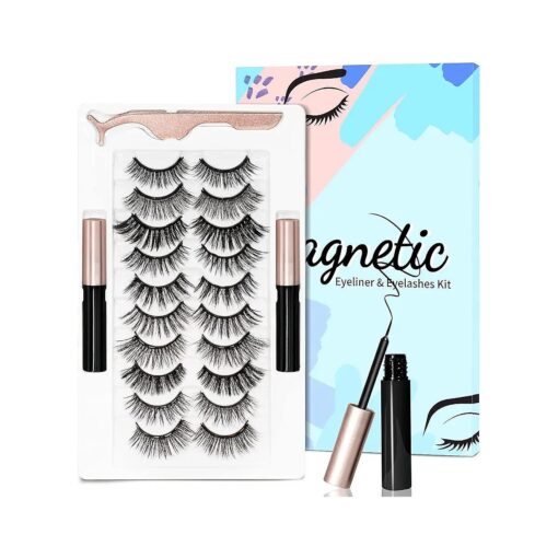 Magnetic Eyelashes Kit, Reusable Magnetic lashes Natural Look and Long Lasting,10 Pairs Lightweight False Eyelashes with Eyeliner & Tweezers, Easy to Wear, No Glue Needed ...