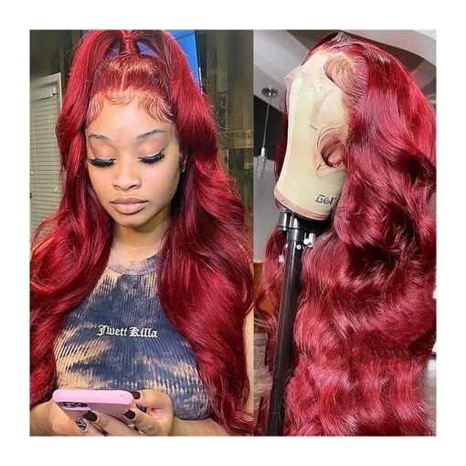 MUPRETTY Burgundy Lace Front Wigs Human Hair 180 % Density 13X4 Body Wave Lace Front Wig with Baby Hair Red HD Lace Front Wigs Human Hair Pre Plucked ( 20Inch,13x4 Lace Front ) ...