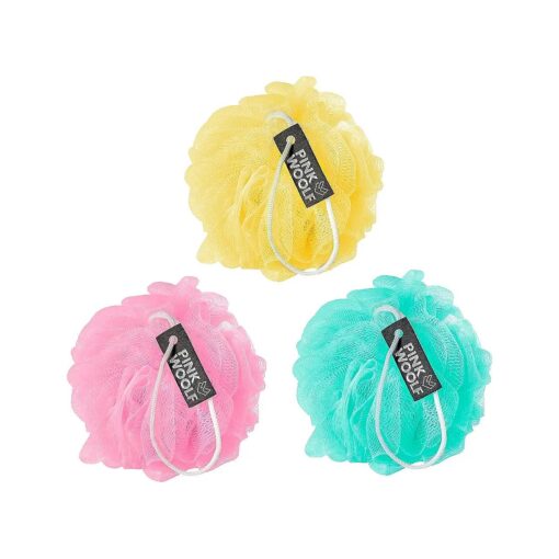 Loofah ( 3 Pack of Green, Pink, Yellow Loofah ) | Use with Body Wash or Bath Soap to Make Lather | Large Size, Tightly Knotted | Cleanse, Pamper, & Exfoliate with Every Shower