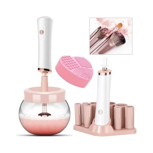 Makeup Brush Cleaner and Dryer Machine, YOYEWA Electric Cosmetic Automatic Brush Spinner with 8 Size Rubber Collars, Wash and Dry in Seconds, Deep Cleaner Solution Kit for Makeup Brushes