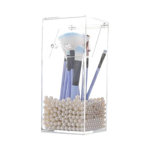 Sooyee Makeup Brush Holder, Makeup Brush Organizer with 8mm White Pearls, Dustproof Makeup Brush holder with Lid