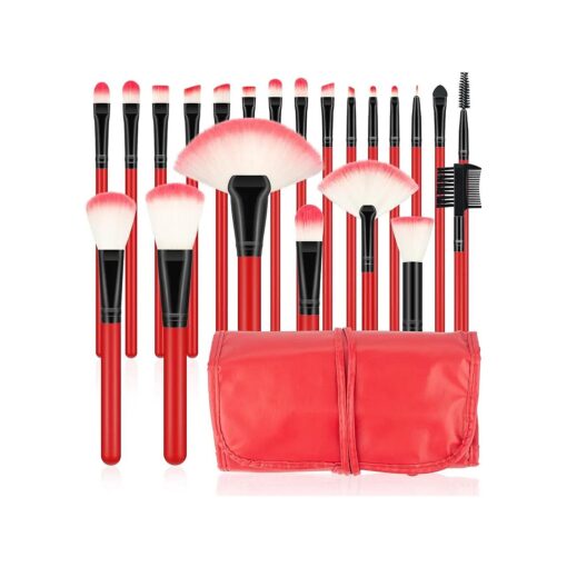 Professional Makeup Brush Set - 22pcs Red Cosmetic Brushes Kits No Shedding Foundation Eyeshadow Brushes with Storage Bag for Girls Ladies