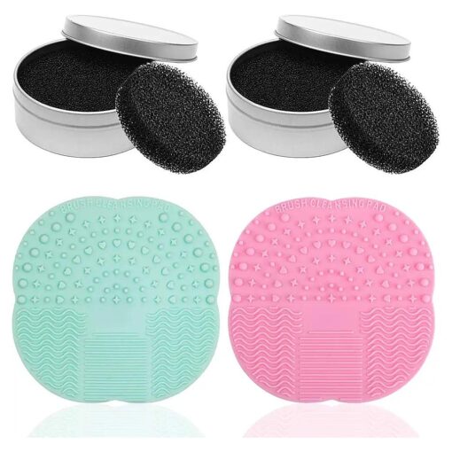 Set of 4, Makeup Brush Quick Cleaner Tools, DaKuan Brush Color Removal Sponge and Makeup Brush Cleaning Mat