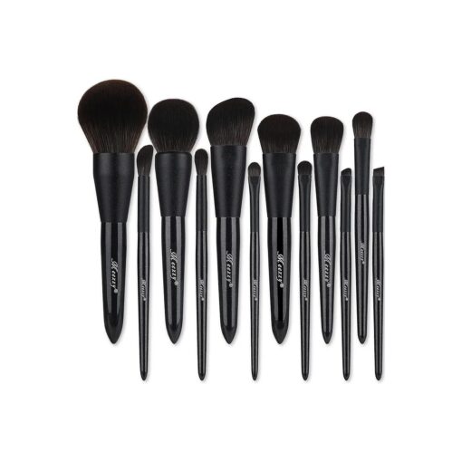 Makeup Brush Sets, 12 PCS Wood Handle Soft Synthetic Fiber Hair Makeup Set, Premium Synthetic Foundation Blending Blush Concealer Eye Shadow Makeup Brush Set ( black 12pcs )