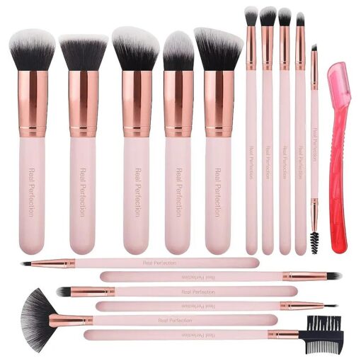 Real Perfection 16pcs Makeup Brushes Set with 1 Eyebrow Razor Premium Synthetic Foundation Blending Face Powder Eye Shadow Concealer Make Up Brushes Tool Kit