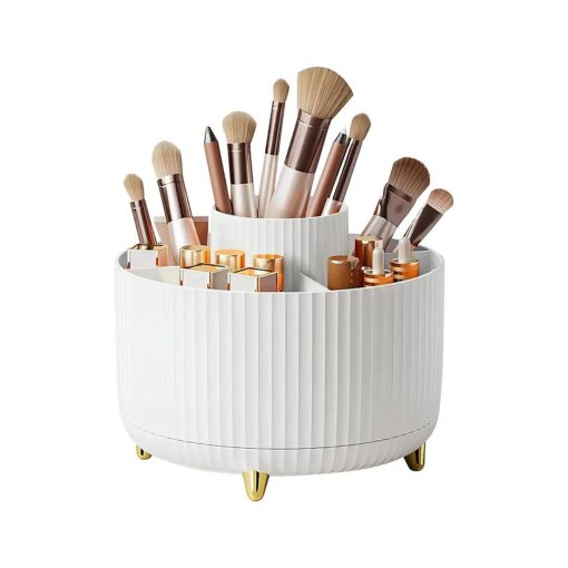 DASITON Large Capacity Makeup Brush Holder,360deg Rotating Makeup Organizer,5 Slot Makeup Brushes Cup, for Vanity Decor, Bathroom Countertops, Desk Storage Container, Cosmetic Display cases ( White )