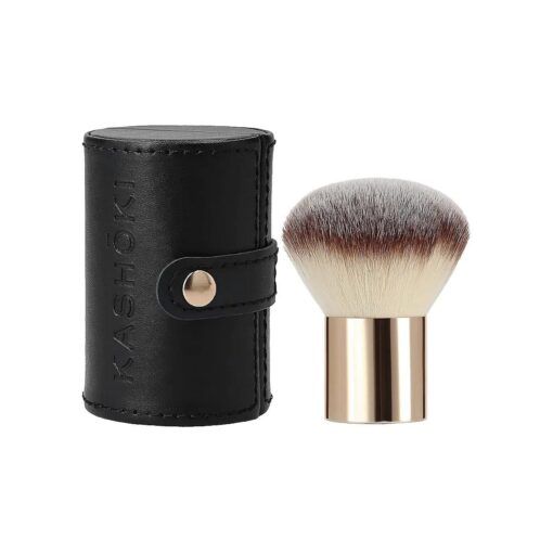 T4B Kashoki 200 Kabuki Brush Travel Mineral Powder Brush for Loose Powders with Synthetics and Taklon Bristles and Tube Makeup Case Designed for Professional Use