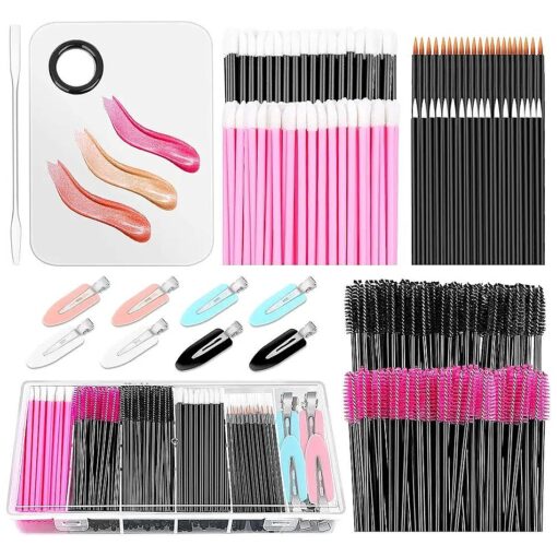 Disposable Makeup Applicators Kit, Shynek Makeup Mixing Tray with Disposable Makeup Accessories Tools for Makeup Artist Mascara Wands, Lip Applicators, Hair Clips with Organizer Box