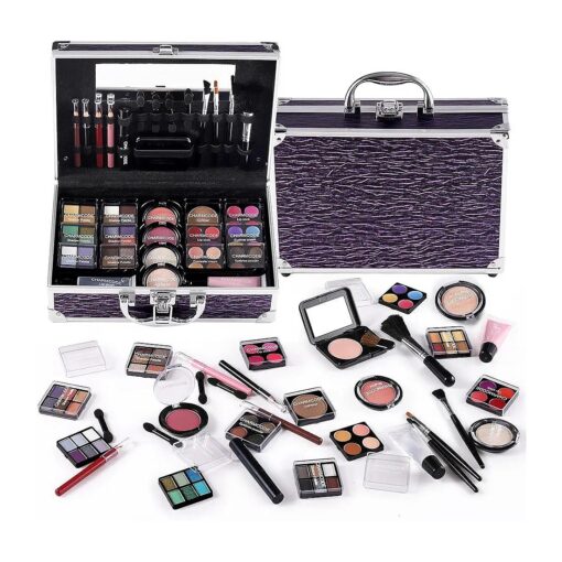 Makeup Kit for Teen Girls & Women Full Kit, Beauty Train Case with Starter Cosmetic Set, Make Up Valentine 's Day Gift Box with Eyeshadow, Lipgloss, Highlighter, Blush, Lip & Eye Pencils, Brush & More ( Purple )