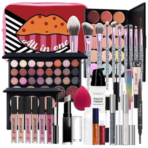 Makeup Kit For Wonmen Full Kit Eyeshadow Eyeliner lipgloss, Lipstick Makeup brushes Mascara Eyebrow pencil Concealer Face Powder Primer make up Set For Girls Beginners