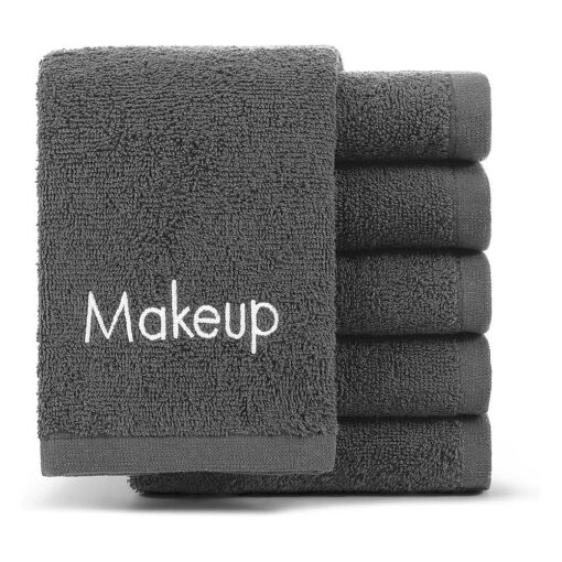 Arkwright Makeup Remover Wash Cloth - ( Pack of 6 ) 100 % Cotton Soft Quick Dry Fingertip Face Towel Washcloths for Hand and Make Up, 13 x 13 in, Grey