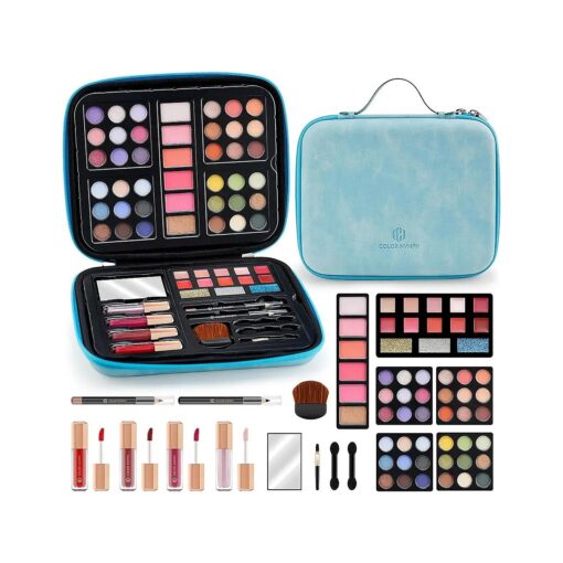 Color Nymph Makeup Palettes Makeup kits for Girls ages 6-12, Teens Makeup Pallet for Beginner with Reusable Handbag, Eyeshadow Palette with Blushes Bronzer Highlighter Lipgloss Lip Oil Brushes Mirror