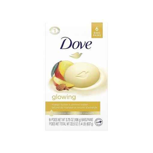 Dove Beauty Bar Gentle Skin Cleanser Moisturizing for Gentle Soft Skin Care Glowing Mango Butter and Almond Butter More Moisturizing Than Bar Soap 3, 75 oz 6 Bars ( Pack of 1 )