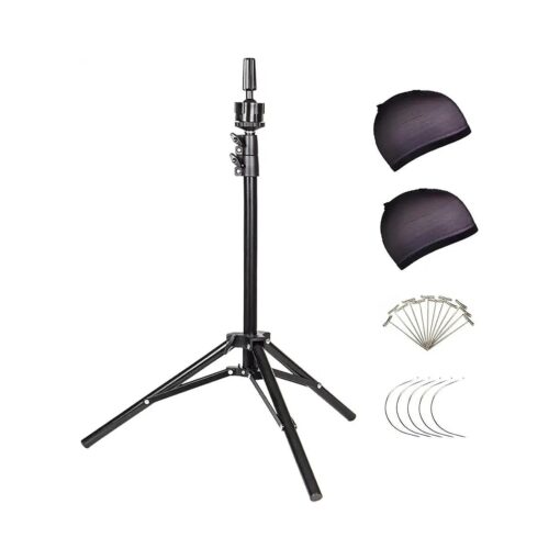 GEXWORLDWIDE 54" Mannequin Tripod Stand for Wig Cosmetology Training Practice Doll Manikin Head Tripod Wig Stand With Travel Bag ( Black )