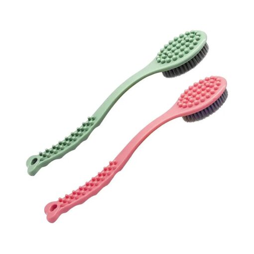 long handle bath brush, soft and comfortable massage brush bath brush - 14 inches ( green and Pink )