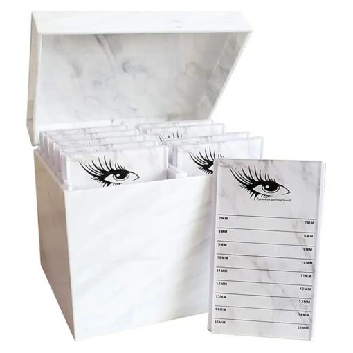 10 Layers Acrylic Eyelash Storage Box, Eyelash Holder Extension Tool, Makeup Organizer False Eyelashes Glue Pallet Holder, Grafting Eye lashes Close-Packed Display with 10 Pallets ( Marble )