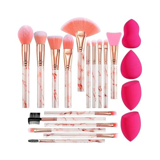 DUAIU Professional Makeup Brushes Set 16PCS Marble Handle with 4PCs Sponge Blenders Foundation Brushes Eyeshadow Brush Lip Brush Silicone Face Mask Brush Make Up Tool